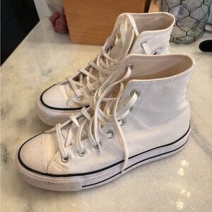 White High-Top Converse Platform Sneakers - Classic Platform Women’s Shoes